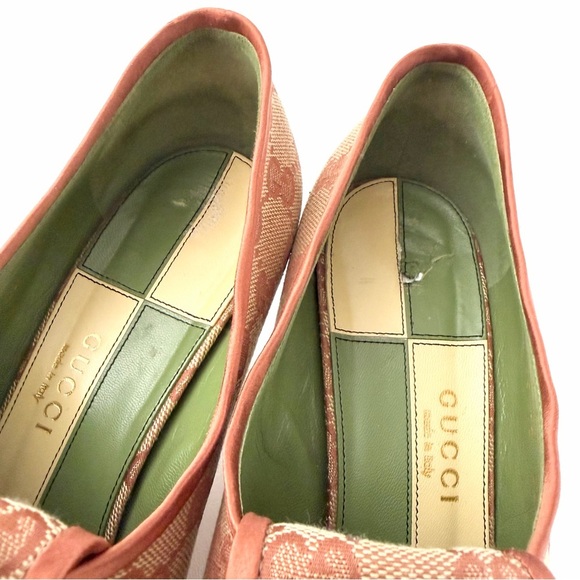 GUCCI || Rare GG Torchon Logo Canvas Monogram Pumps Copper Trim Heels EU 40 - Picture 12 of 16